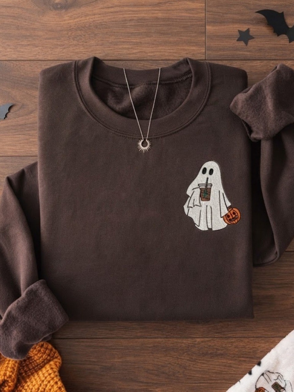 Cute Embroidered Ghost Fall Halloween Sweatshirt